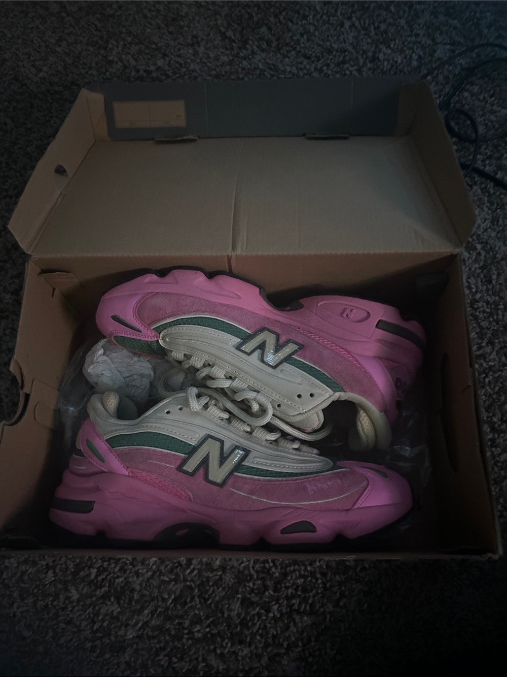 New Balance Kids Pink and Cream Sneakers with Green Accent